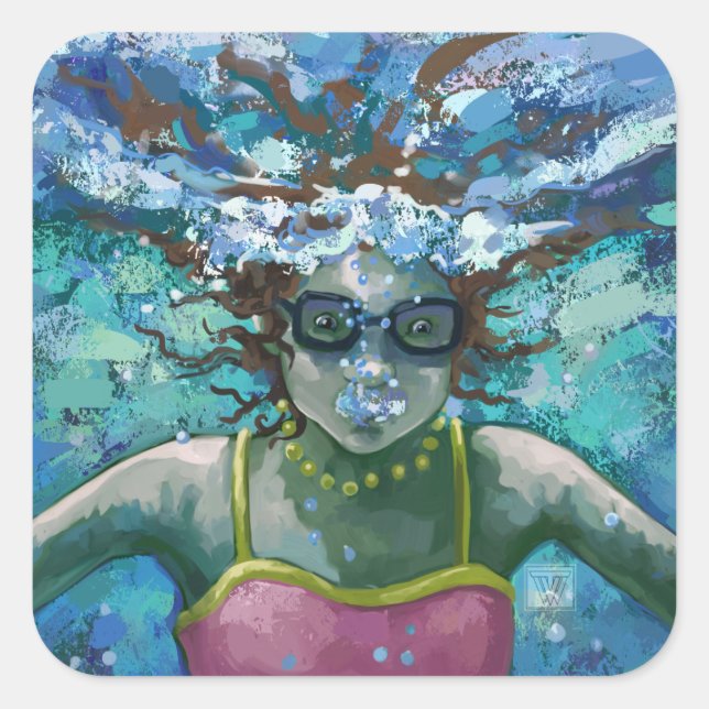 Under Water Swim Square Sticker (Front)