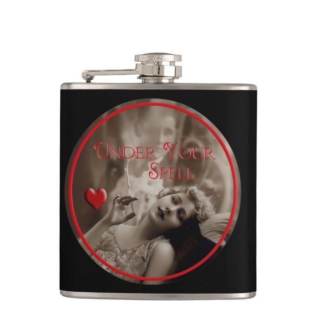 Under Your Spell Vintage Valentine Hip Flask (Front)