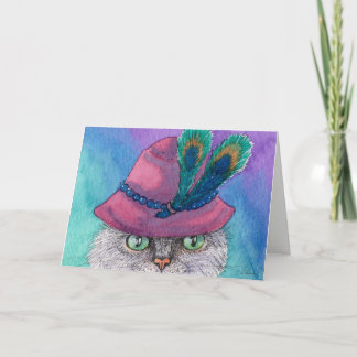 Undercover cloche cat, blank greeting card