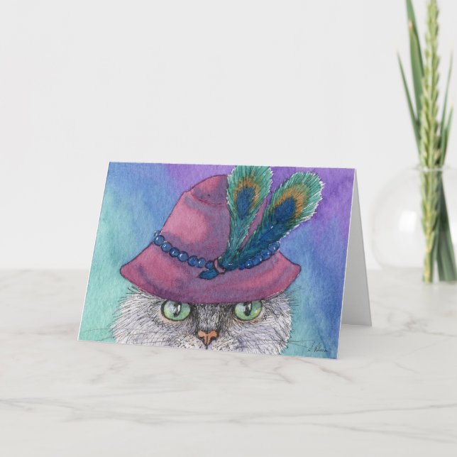 Undercover cloche cat, blank greeting card (Front)