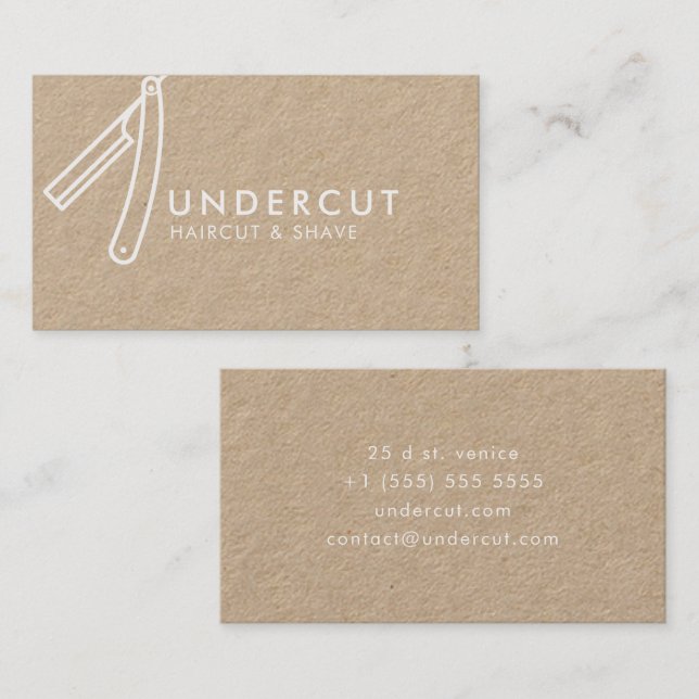 Undercut Barber Razor Logo Kraft Business Card (Front/Back)