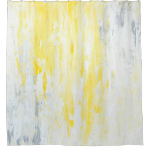 'Underestimated' Grey and Yellow Abstract Art Shower Curtain