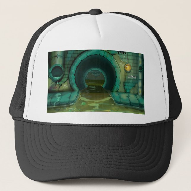 Underground Sewers Tunnel Cartoon Trucker Hat (Front)