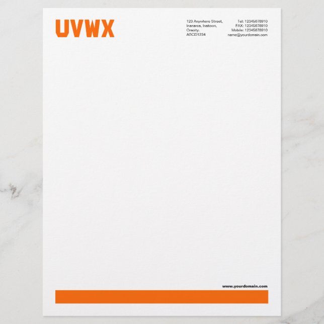 Underlined - Orange Custom Letterhead (Front)