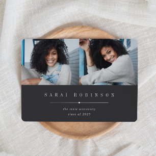 Underlined   Simple Two Photo Graduation Announcement