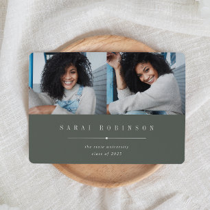 Underlined Simple Two Photo Graduation Announcement