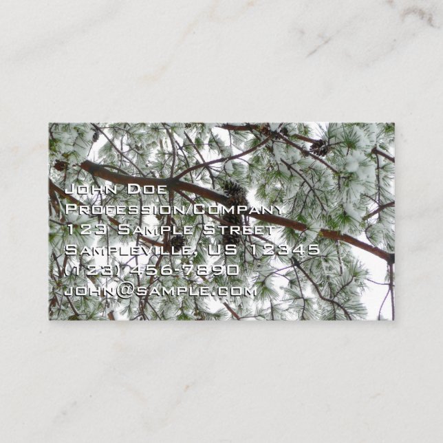 Underneath the Snow Covered Pine Tree Winter Photo Business Card (Front)