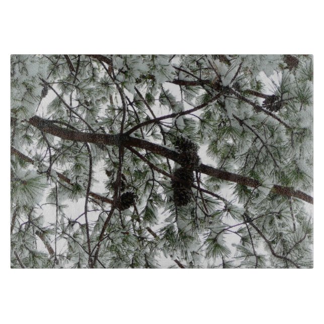 Underneath the Snow Covered Pine Tree Winter Photo Cutting Board (Front)