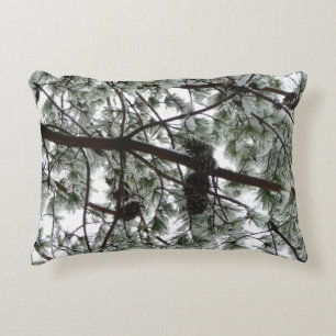 Underneath the Snow Covered Pine Tree Winter Photo Decorative Cushion