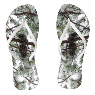 Underneath the Snow Covered Pine Tree Winter Photo Flip Flops