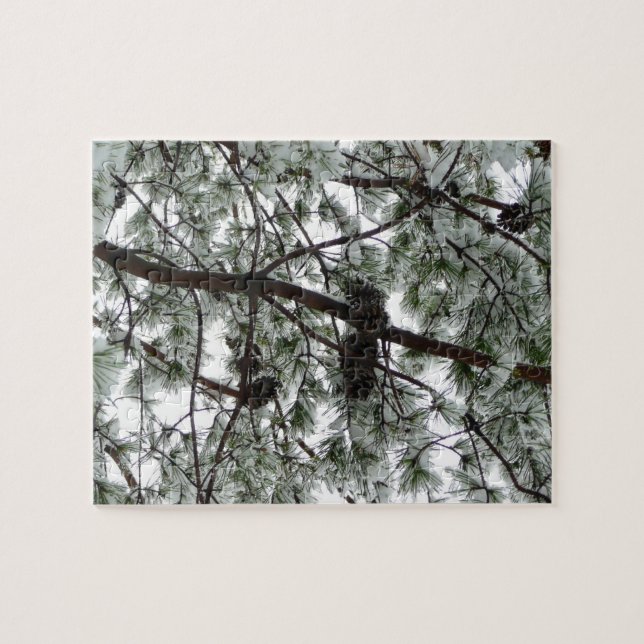 Underneath the Snow Covered Pine Tree Winter Photo Jigsaw Puzzle (Horizontal)