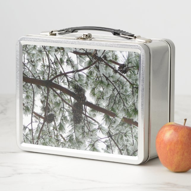 Underneath the Snow Covered Pine Tree Winter Photo Metal Lunch Box (In Situ)