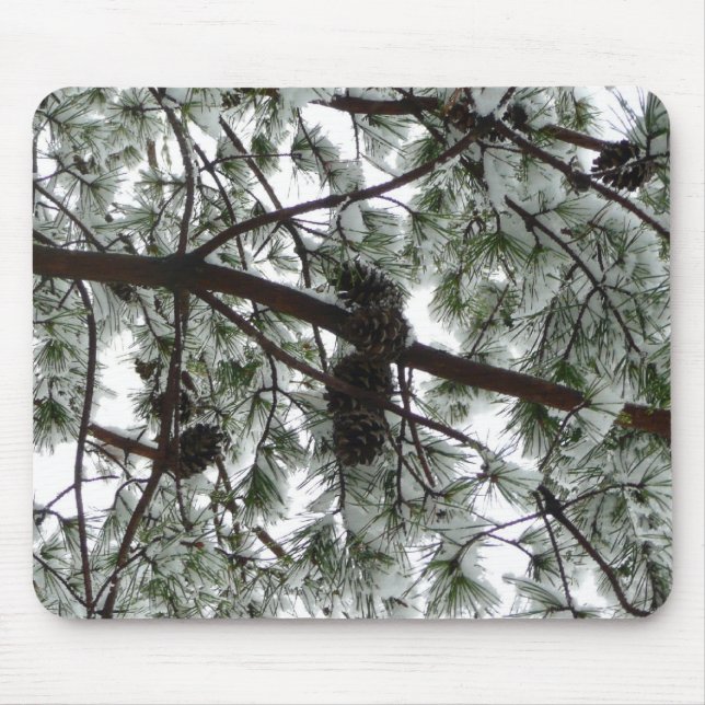 Underneath the Snow Covered Pine Tree Winter Photo Mouse Mat (Front)