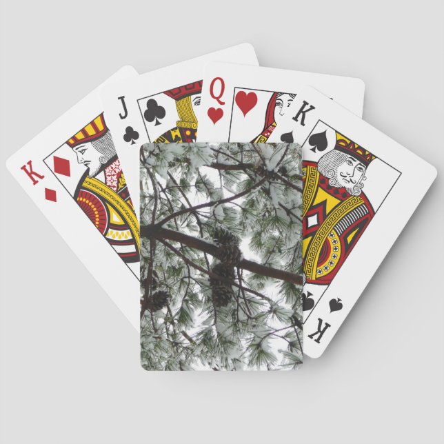 Underneath the Snow Covered Pine Tree Winter Photo Playing Cards (Back)