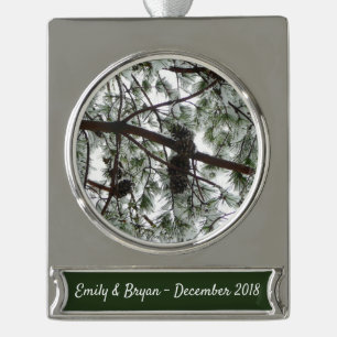 Underneath the Snow Covered Pine Tree Winter Photo Silver Plated Banner Ornament