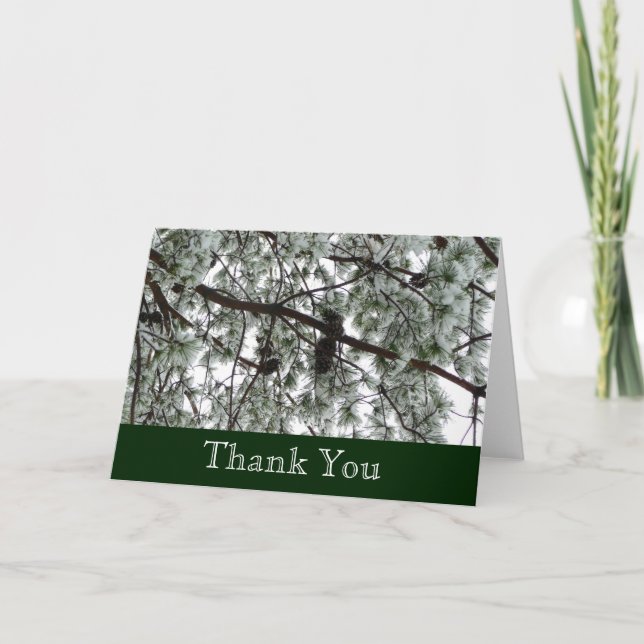 Underneath the Snow Covered Pine Tree Winter Photo Thank You Card (Front)
