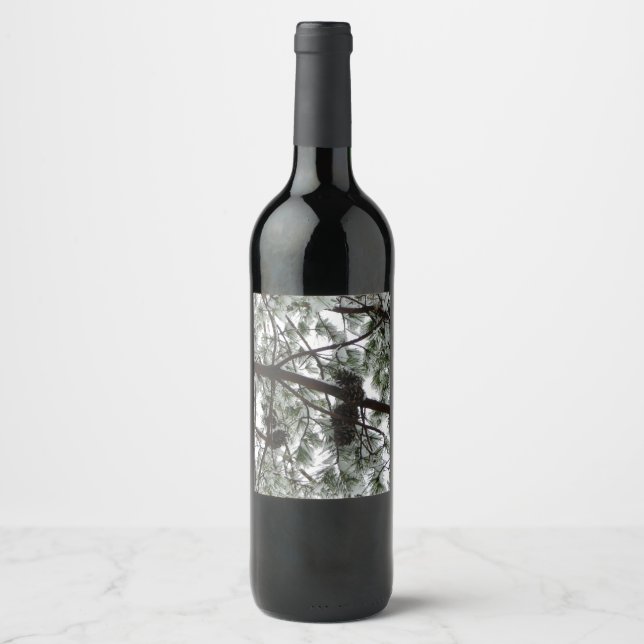 Underneath the Snow Covered Pine Tree Winter Photo Wine Label (Front)