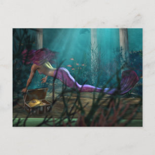 Undersea Fantasy Digital Art Mermaid and Treasure Postcard