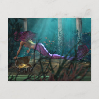 Undersea Fantasy Digital Art Mermaid and Treasure Postcard