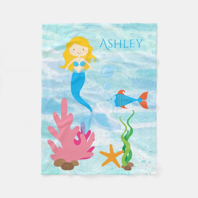 Undersea Mermaid Personalised Fleece Baby Blanket (Front)