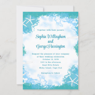 Undersea Stars Tropical Aqua Wedding Invitation
