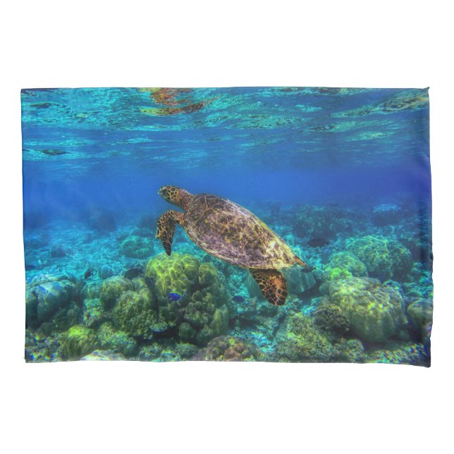 Undersea Tropical Sea Turtle Coral Pillowcase (Front)
