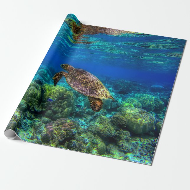 Undersea Tropical Sea Turtle Coral Wrapping Paper (Unrolled)
