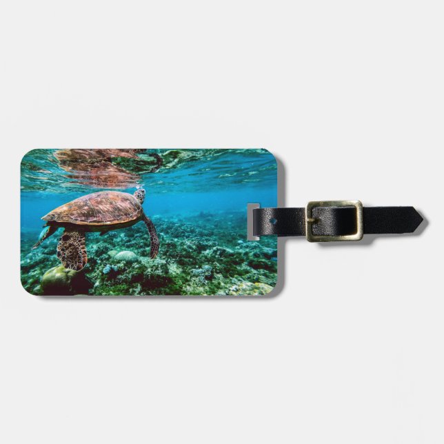 Undersea Tropical Sea Turtle Luggage Tag (Front Horizontal)