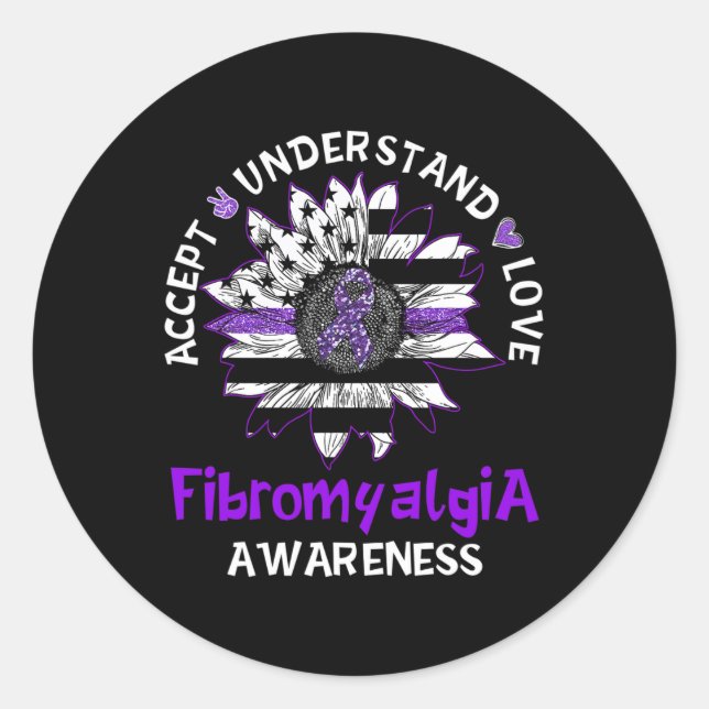 Understand Love Sunflower Fibromyalgia Awareness G Classic Round Sticker (Front)
