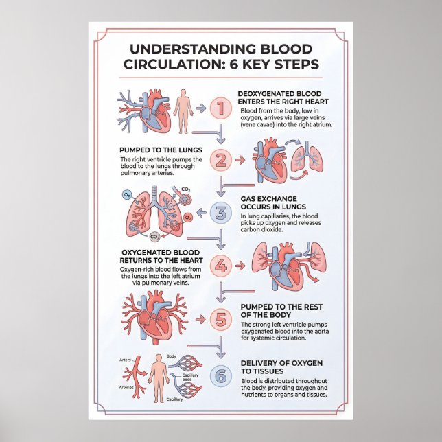 Understanding Blood Circulation: 6 Key Steps Poster (Front)