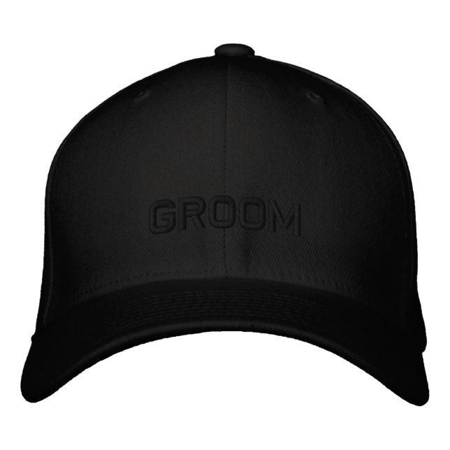 Understated Black Modern Sporty Groom Wedding Embroidered Hat (Front)