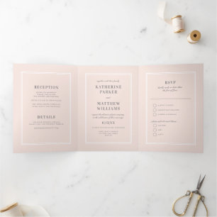 Understated Elegance Blush Pink All-In-One Wedding Tri-Fold Invitation
