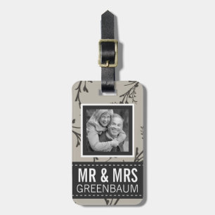 Understated Floral Mr and Mrs Personalised Photo Luggage Tag