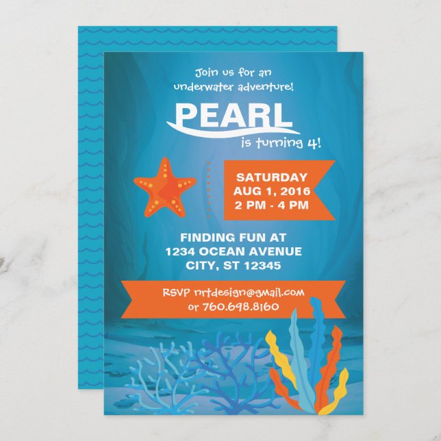 Underwater Adventure Party 5x7 Invitations (Front/Back)