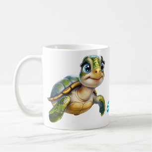 Underwater adventures with the cheerful turtle. coffee mug