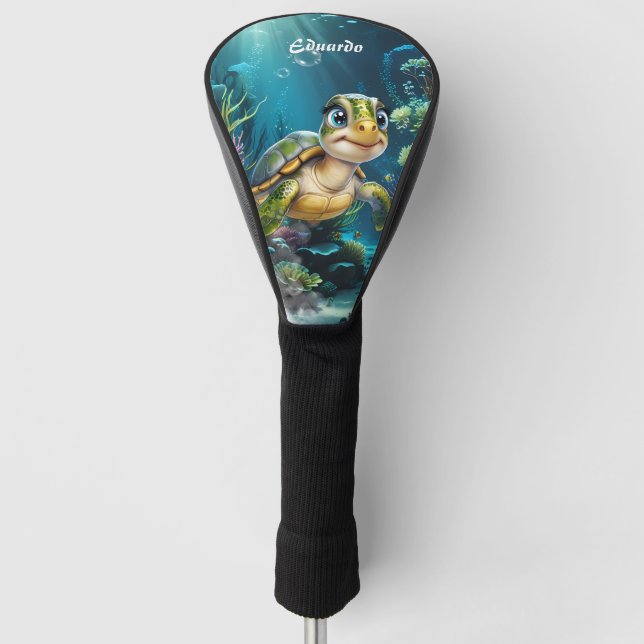 Underwater adventures with the cheerful turtle.  golf head cover (Front)