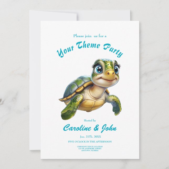 Underwater adventures with the cheerful turtle.  invitation (Front)