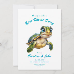 Underwater adventures with the cheerful turtle. invitation
