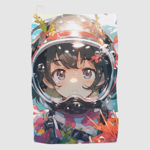 Underwater Anime Girl with Coral Covered Helmet Golf Towel