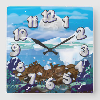 Underwater Arctic Shipwreck Square Wall Clock