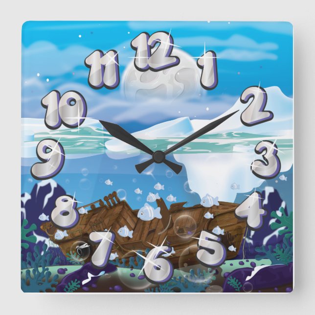 Underwater Arctic Shipwreck Square Wall Clock (Front)