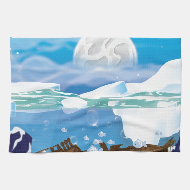Underwater Arctic Shipwreck Tea Towel (Horizontal)