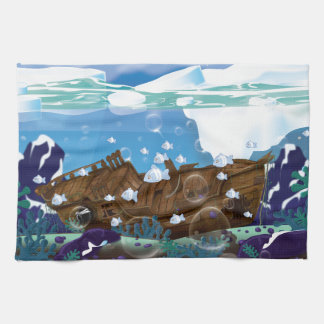 Underwater Arctic Shipwreck Tea Towel