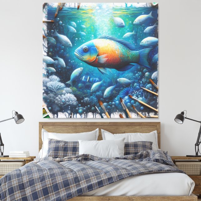 Underwater Art of Fish & Coral in Acrylic Canvas Print (Insitu(Bedroom))