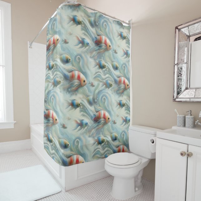  Underwater Art of Fish & Coral in Acrylic paints Shower Curtain (In Situ)