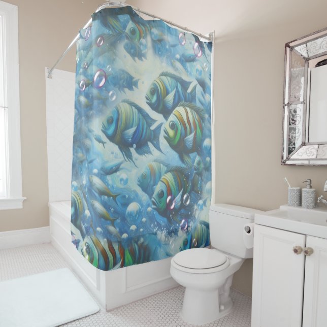  Underwater Art of Fish & Coral in Acrylic paints Shower Curtain (In Situ)