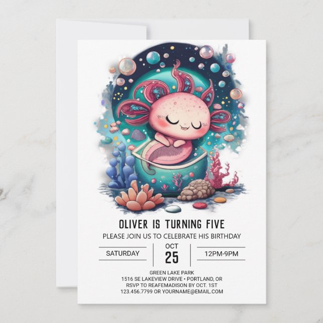 Underwater Axolotl Birthday Adventure Invitation (Front)