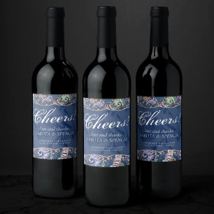 Underwater Blue Luxe   Pastel Gold Seashells Wine Label