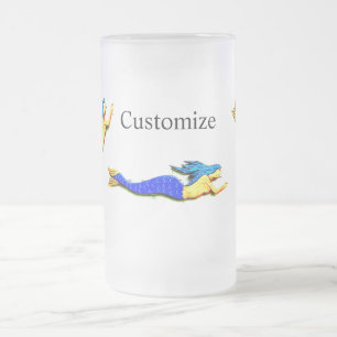 underwater blue-tailed mermaids frosted glass beer mug