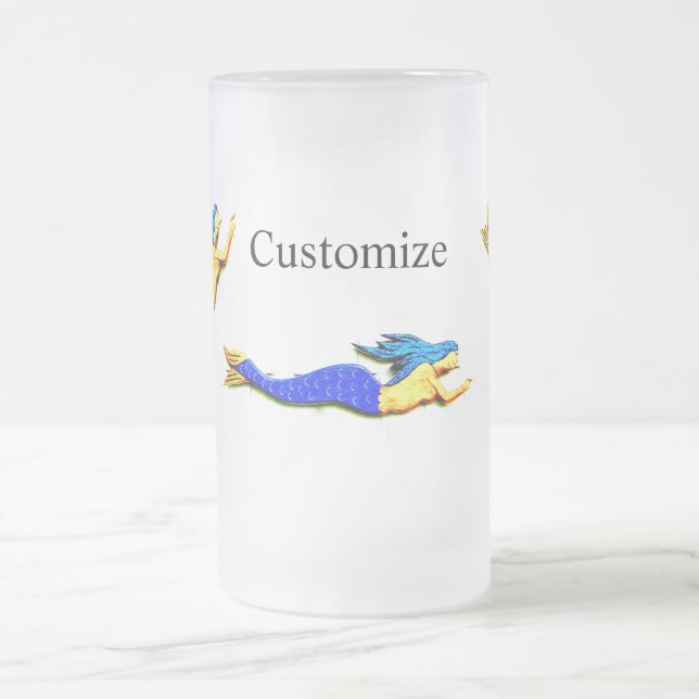 underwater blue-tailed mermaids frosted glass beer mug (Center)